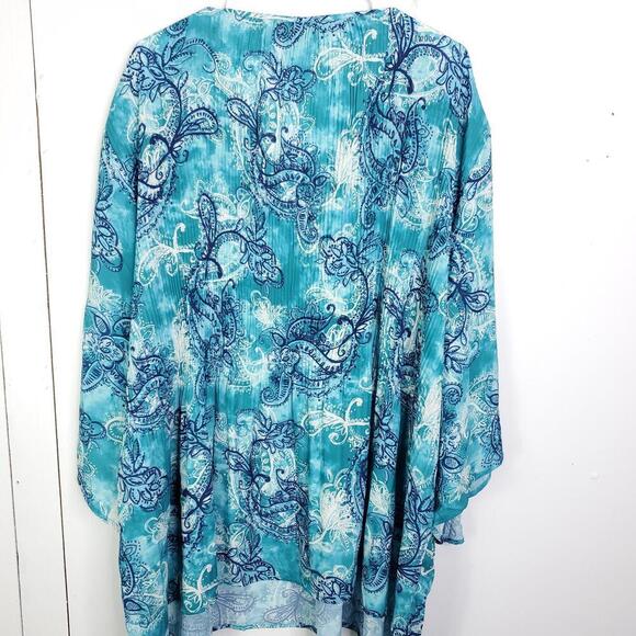 Catherines Top Womens 3X Crinkle Accordion Ocean Colorful Cutout Neckline - Picture 2 of 11